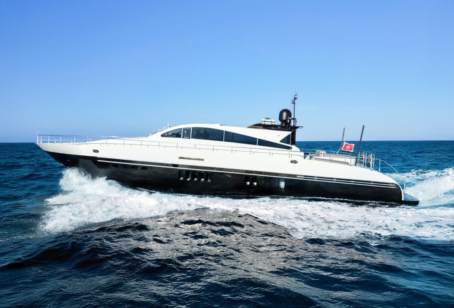 Yacht at sunset with refined deck setup