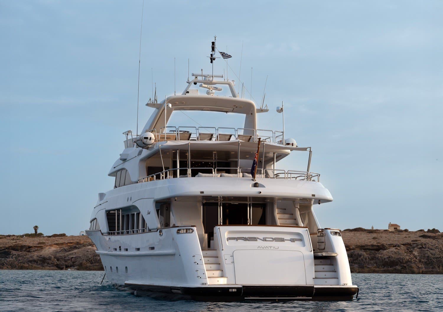 Crewed yacht at anchor in the Balearics